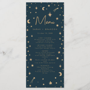 Navy Mystical Gold Stars Moon Astronomy Wedding Menu
