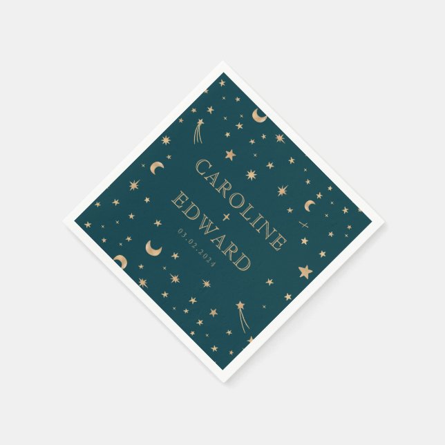 Navy Mystical Gold Stars Moon Astronomy Wedding  Napkins (Corner)