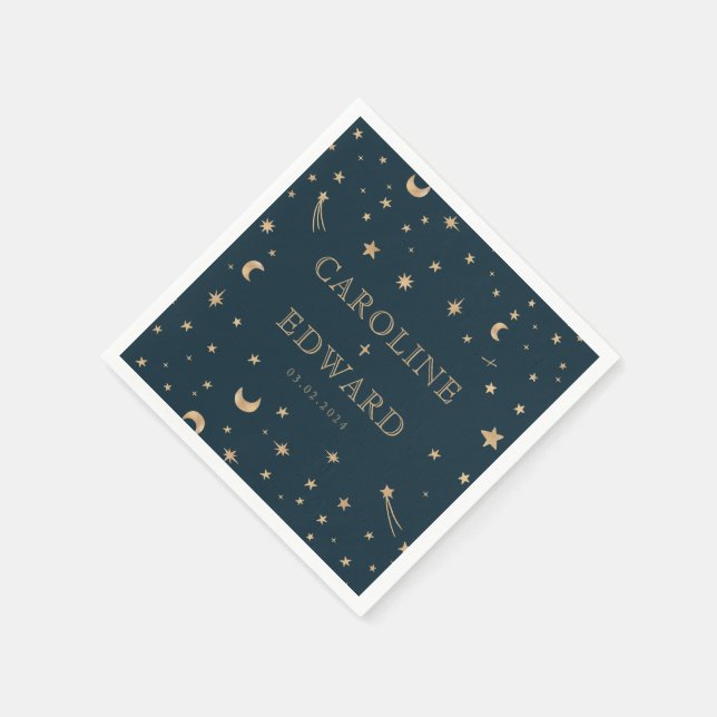 Navy Mystical Gold Stars Moon Astronomy Wedding  Napkins (Corner)
