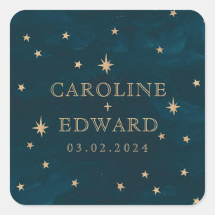 Navy Mystical Gold Stars Moon Astronomy Wedding  Square Sticker