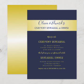 Navy n Gold Elegant Rehearsal Dinner Invitation