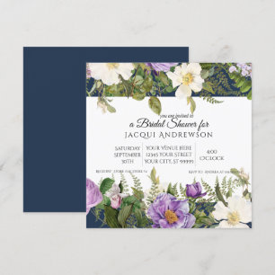 Navy n Lavender Ivory Roses Floral Bridal Shower Invitation