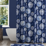 Navy n White Floral Ginger Jar Asian Vintage Decor Shower Curtain<br><div class="desc">Navy Blue n White Floral Ginger Jar Asian Vintage Decor, ancient Chinese inspired pottery in a half drop repeat with leaves for a trendy, fresh and elegant bathroom decor. New, hand painted artwork in acrylic watercolor on canvas by internationally licensed artist and designer, Audrey Jeanne Roberts. Copyright, all rights reserved....</div>