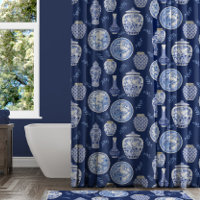 Navy n White Floral Ginger Jar Asian Vintage Decor