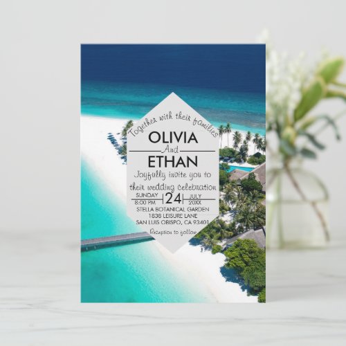 Navy nature seaside island Wedding Invitation