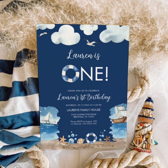 Navy Nautical 1st birthday invitation (Creator Uploaded)