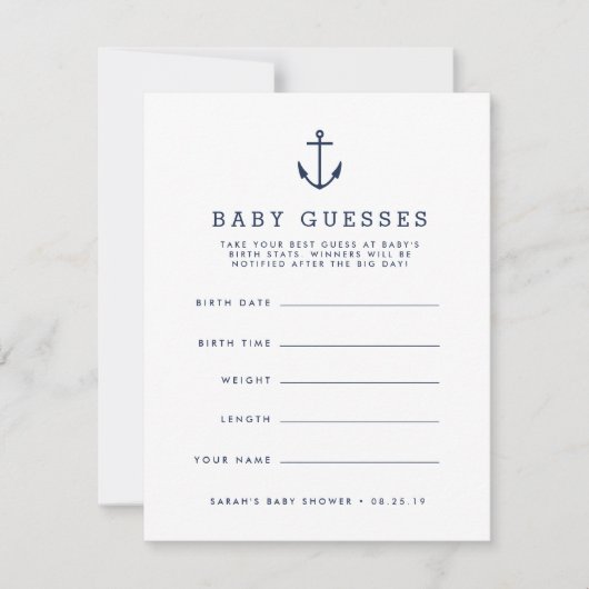 Navy Nautical Anchor Baby Shower Guessing Game (Front)