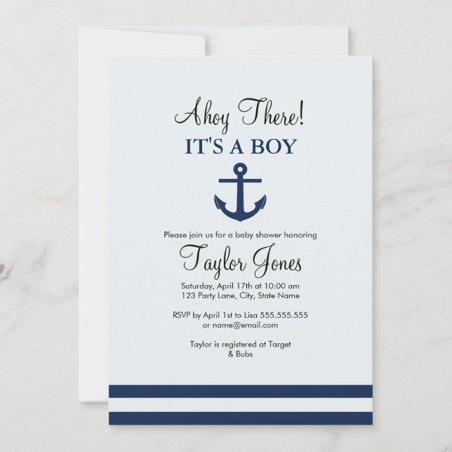 Navy Nautical Anchor Baby Shower Invitation (Front)