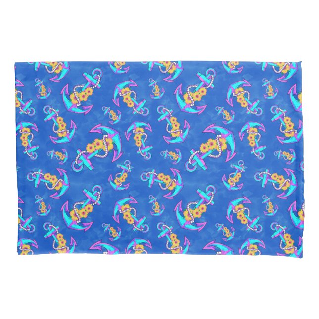 Navy Nautical Anchor Beach Coastal Pillow Case (Front)