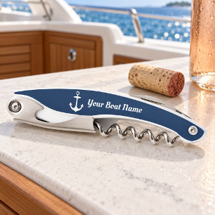Navy Nautical Anchor Custom Boat Name Waiter's Corkscrew