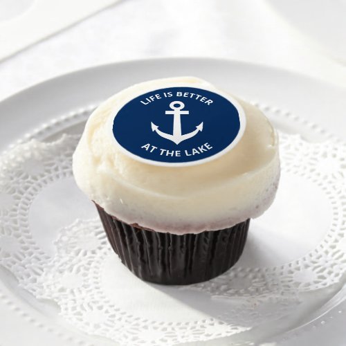 Navy nautical anchor custom Edible frosting rounds
