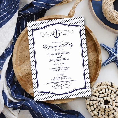 Nautical Anchor and Stripes Engagement Party Invitations