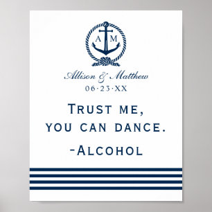 Navy Nautical Anchor Monogram Dance Poster