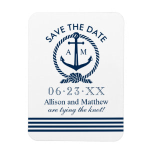Navy Nautical Anchor Monogram Save Date Magnet