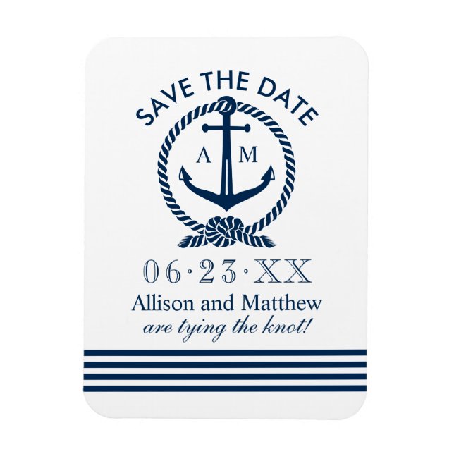 Navy Nautical Anchor Monogram Save Date Magnet (Vertical)
