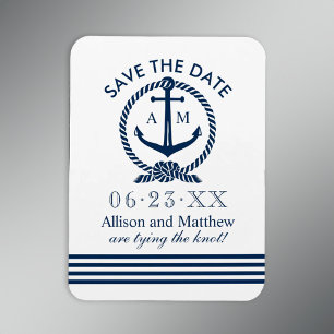 Navy Nautical Anchor Monogram Save Date Magnet