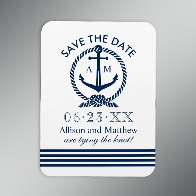 Navy Nautical Anchor Monogram Save Date Magnet (Creator Uploaded)