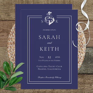 Navy Nautical Anchor Monogram Wedding Invitation