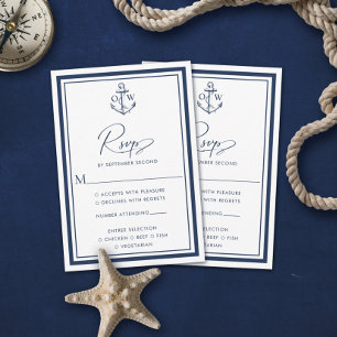 Navy Nautical Anchor Monogram Wedding RSVP Card