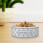 Navy Nautical Anchor Pattern Personalized<br><div class="desc">Pamper your seafaring pooch with our personalized dog bowl,  featuring a pattern of tiny navy blue nautical anchors on white,  with your pet's name on the front. A thin navy border at the top and bottom adds to the preppy charm of this summery doggie dish.</div>