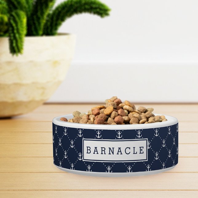 Navy Nautical Anchor Pattern Personalized Bowl (Creator Uploaded)
