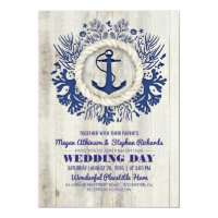 Navy Nautical Anchor Rustic Beach Wedding Card