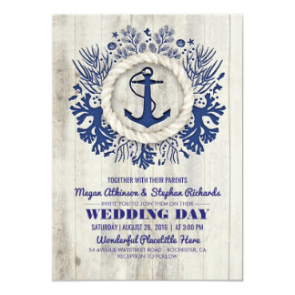 Navy Nautical Anchor Rustic Beach Wedding Invitation