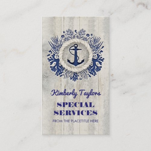 Navy Nautical Anchor Rustic Driftwood Business Card