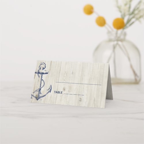 Navy Nautical Anchor Rustic Wood Place Card