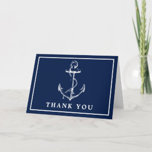 Navy Nautical Anchor Simple Photo Letterpress Thank You Card