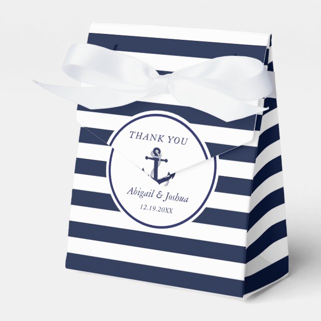 Navy Nautical Anchor Striped Wedding Custom Favor  Boxes (Front Side)