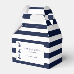 Navy Nautical Anchor Striped Wedding Custom Favor Boxes