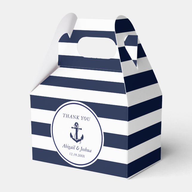 Navy Nautical Anchor Striped Wedding Custom Favor  Favor Boxes (Front Side)