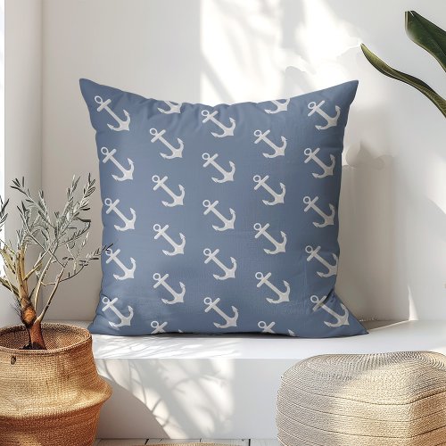 Navy Nautical Anchor Throw Pillow