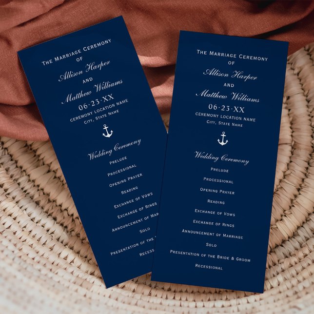 Navy Nautical Anchor Wedding Ceremony Program (Creator Uploaded)