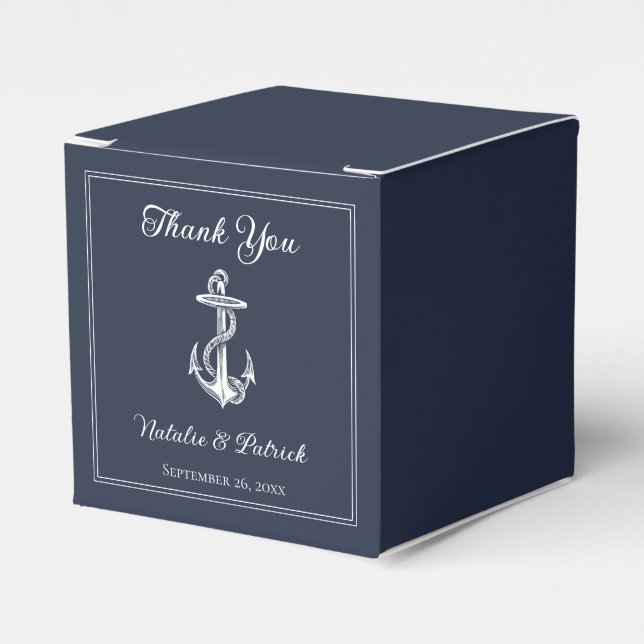 Navy Nautical Anchor Wedding Favor Boxes (Front Side)