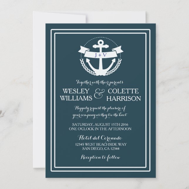 Navy Nautical Anchor Wedding Invitation (Front)