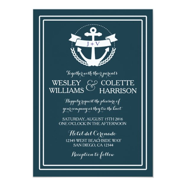 Navy Nautical Anchor Wedding Invitation