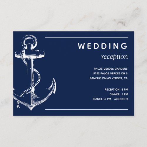 Navy Nautical Anchor Wedding Reception Enclosure Card