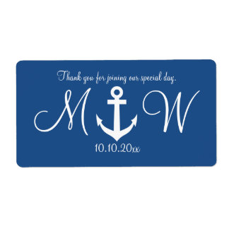 Navy nautical anchor wedding water bottle labels