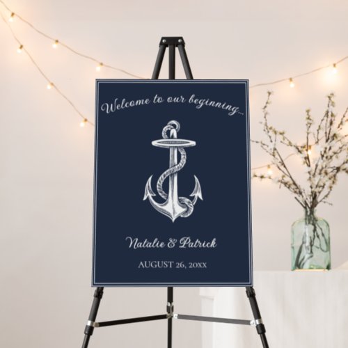 Navy Nautical Anchor Wedding Welcome Sign