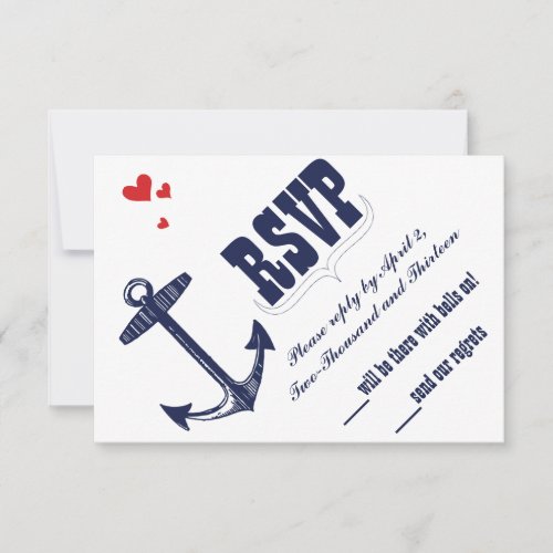 Vintage Modern Cute Red Bird Navy Anchor RSVP Personalized Announcement