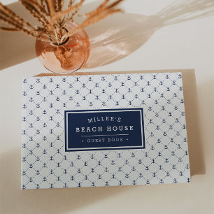 Navy Nautical Anchors Beach House Guest Book