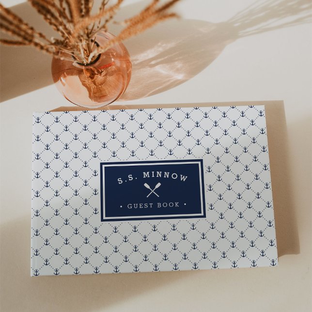 Navy Nautical Anchors | Personalized Boat Guest Book (Creator Uploaded)