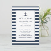 Navy Nautical Baby Shower Baby Boy Invitation (Standing Front)
