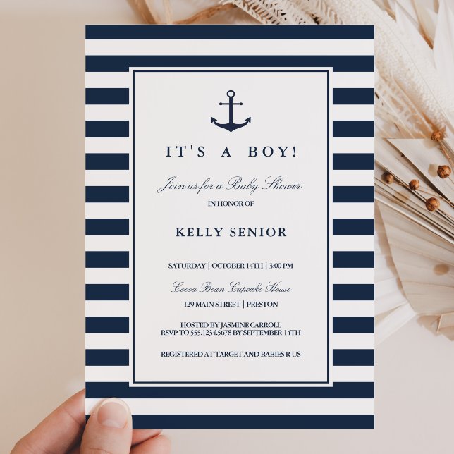 Navy Nautical Baby Shower Baby Boy Invitation