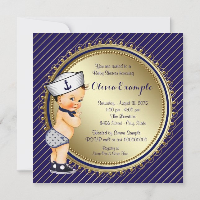 Navy Nautical Baby Shower Invitation (Back)