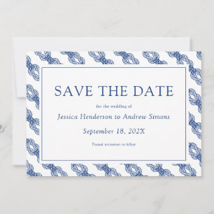 Navy Nautical Boat Rope Flat Save The Date Card