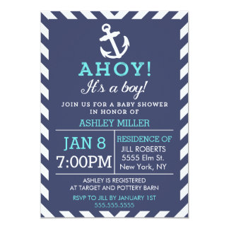 Navy Nautical Chevron Baby Shower Invitation