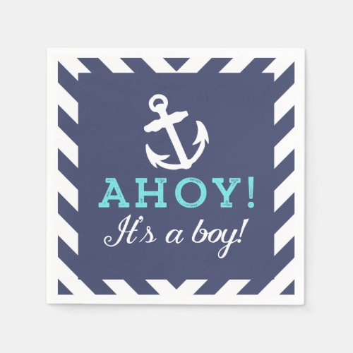 Navy Nautical Chevron Baby Shower Napkins